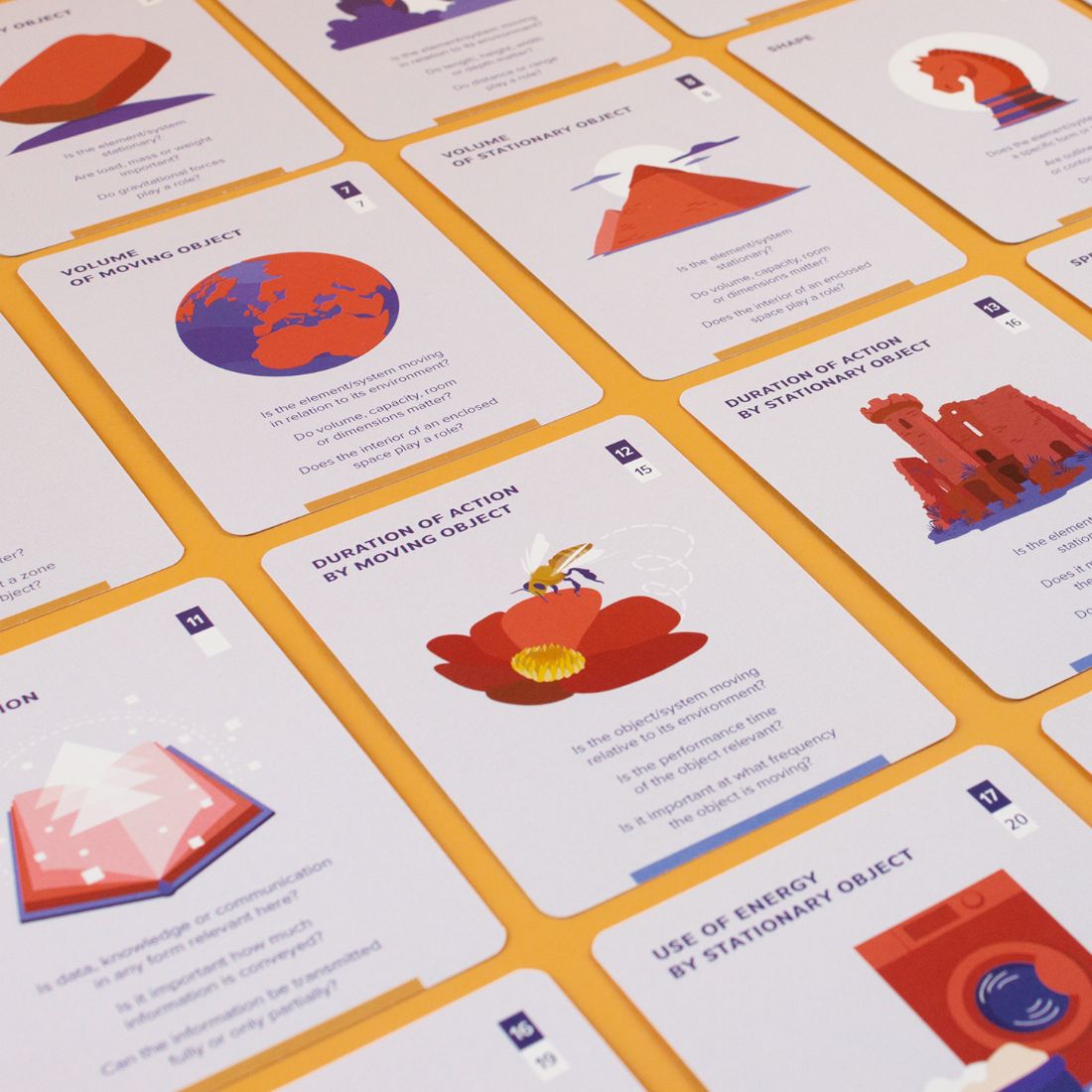 All 50 Game of Conflicts cards laid out on a table